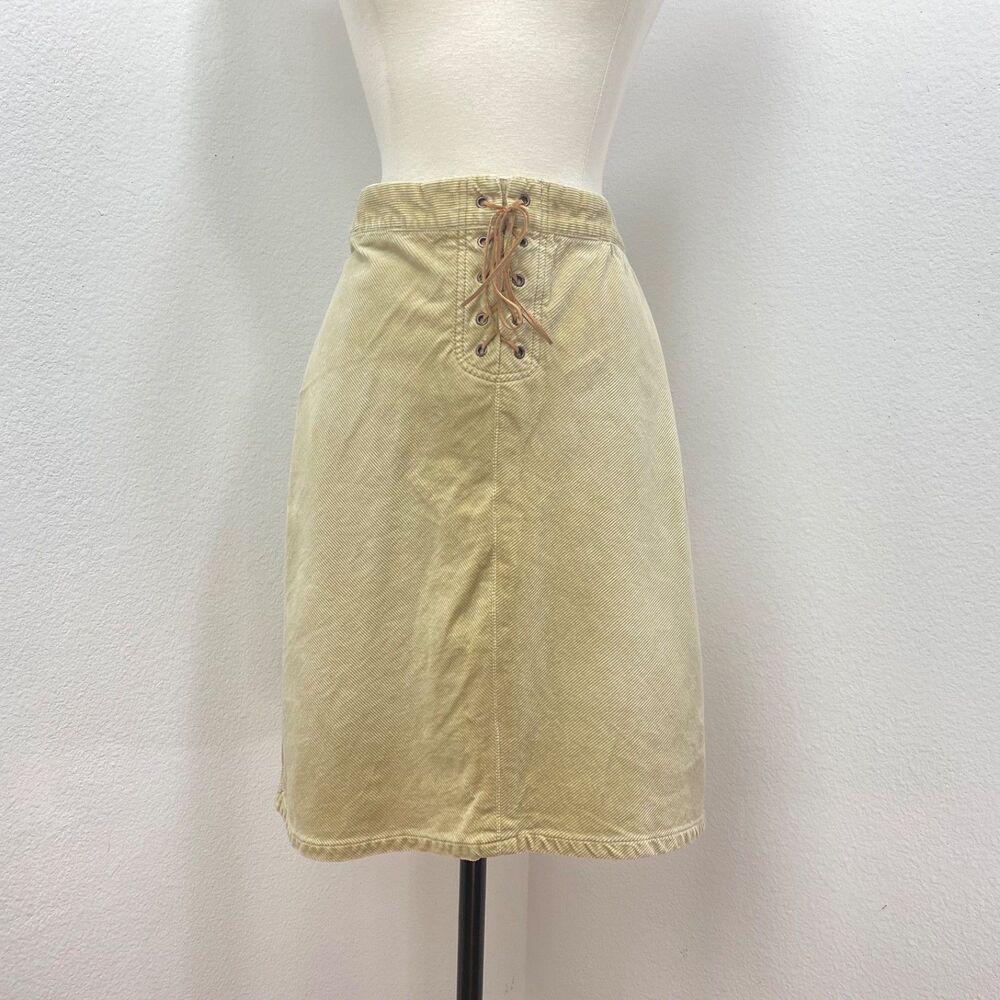 Vintage Route 66 Tan Corduroy Straight Skirt Lace Front Size 12 Country Western